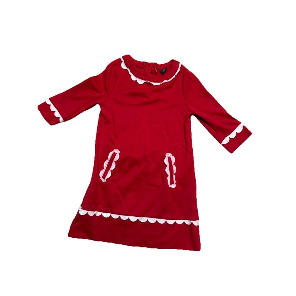 Baby Gap Dress Girls 4T Red White Scallop Long Sleeve Holidays Christmas Preppy